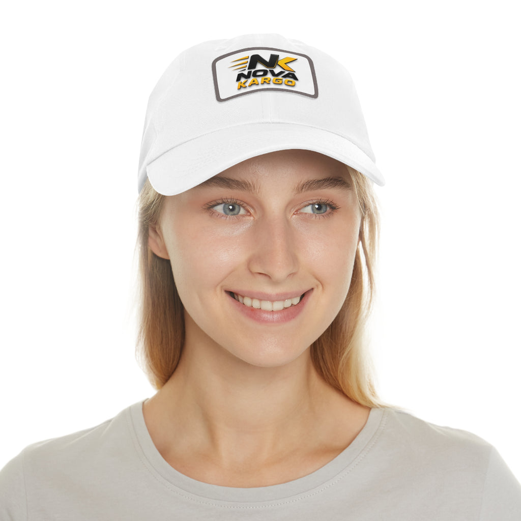 Nova Kargo Leather Patch Dad Hat — Embroidered Rectangle Logo Cap